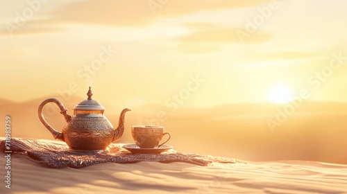 Arabic teapot with cup in desert Ramadan