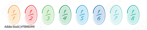 fractional numbers for education. colored ellipses and fractions