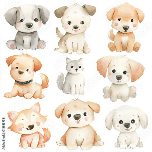 Vector hand drawn puppy collection