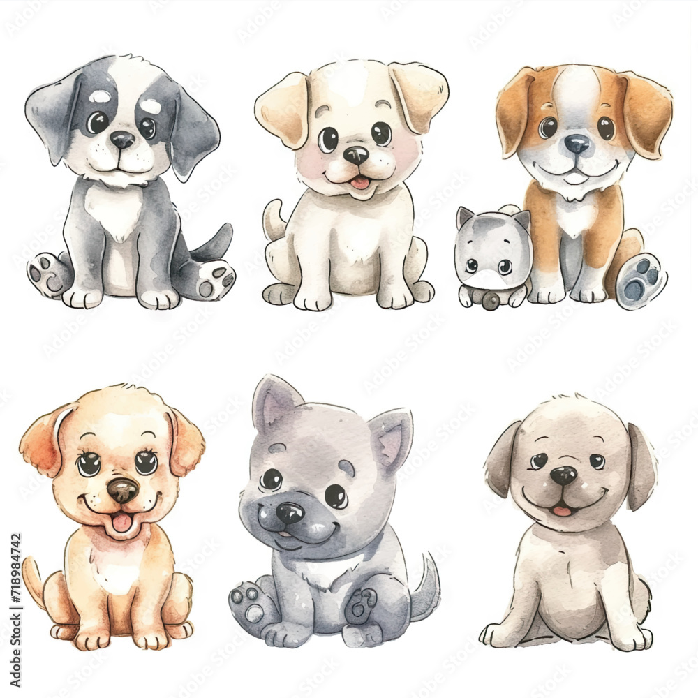 Vector hand drawn puppy collection Vector hand drawn puppy collection