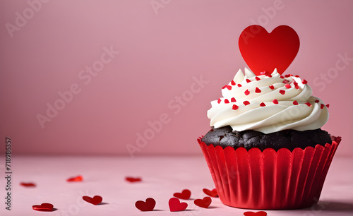 Valentine's Day concept. Cupcake heart-decorated. Generative AI