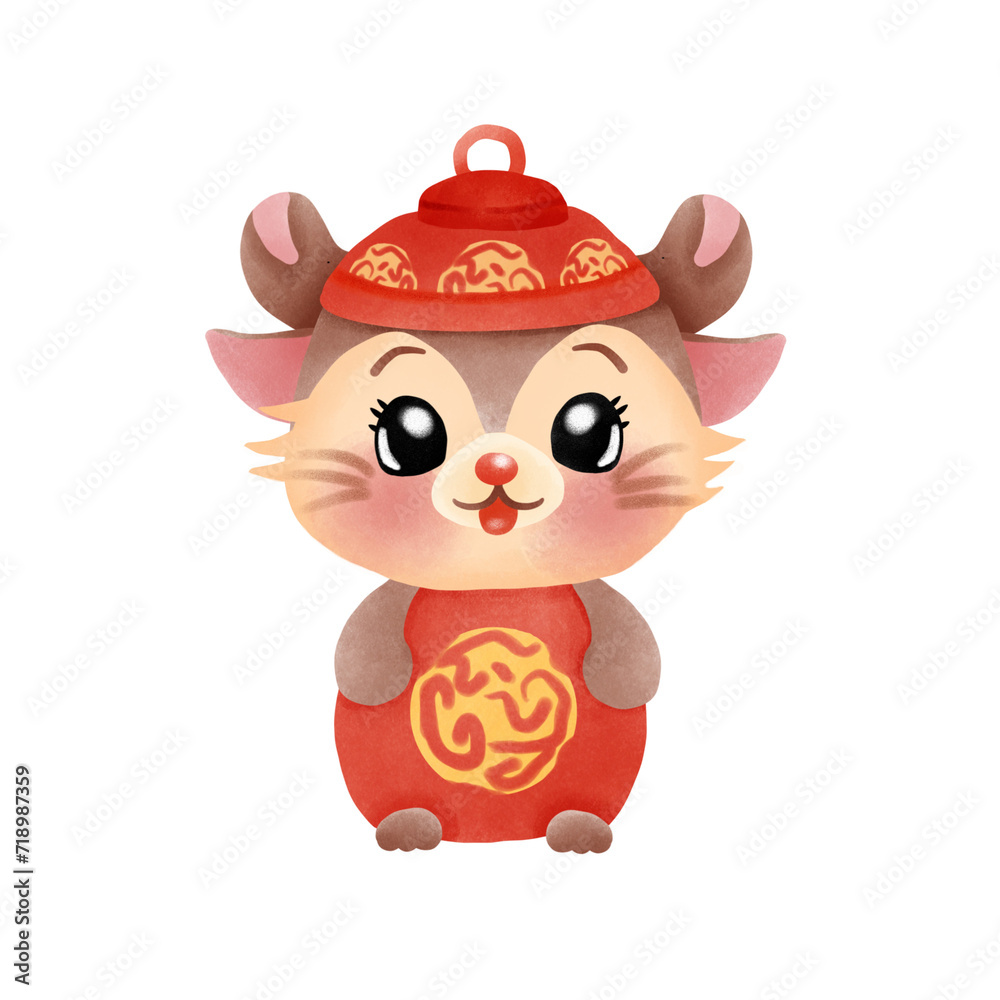Naklejka premium Cute rat little brown. Chinese New Year. Cartoon 