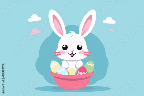 Happy Easter Bunny Celebrating with Cute Decorative Eggs on a Colorful Spring Background