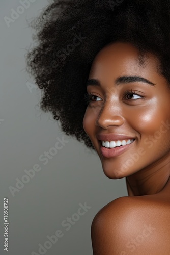 Portrait of beautiful african american girl with clean healthy skin with confident. Concept of beauty, enjoy, confident and freshment.