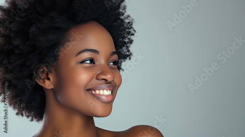 Portrait of beautiful african american girl with clean healthy skin with confident. Concept of beauty, enjoy, confident and freshment.