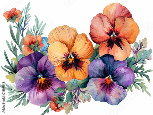 Wallpaper Mural set di fiori violette  arcobaleno in stile acquerello, bordo o ghirlanda, clip art per matrimonio su sfondo bianco scontornabile, colori tenui Torontodigital.ca