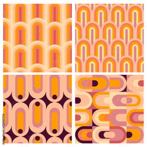 Set of vector geometric seamless patterns, groovy vibes of 70s, psychedelic Pattern designs, Disco Inspired, Iconic Aesthetics