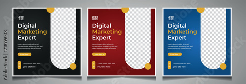 Modern Study Abroad or Higher Education Post Flyer Design Template - Educational Social Media Post Design with Color Variations