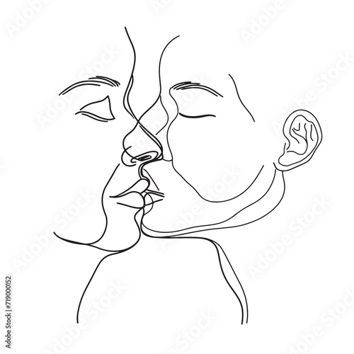 Simple abstract line drawing illustration of a couple kissing