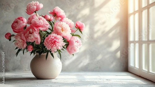 Fototapeta Naklejka Na Ścianę i Meble -  bouquet of  pink peonies flowers in vase