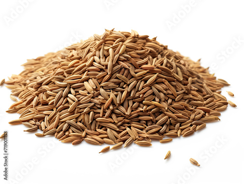 Isolated cumin seeds: Earthy, aromatic culinary gems set against a pristine white backdrop