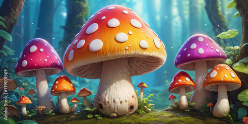 3d Cute colorful Mushroom Background