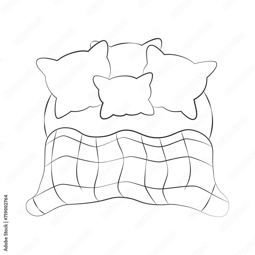 Bed with a striped blanket linear Bed with a striped blanket linear