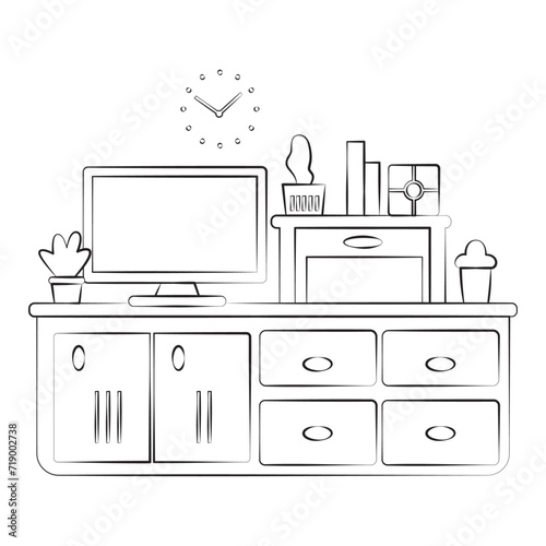 Chest of drawers with TV and cacti linear
