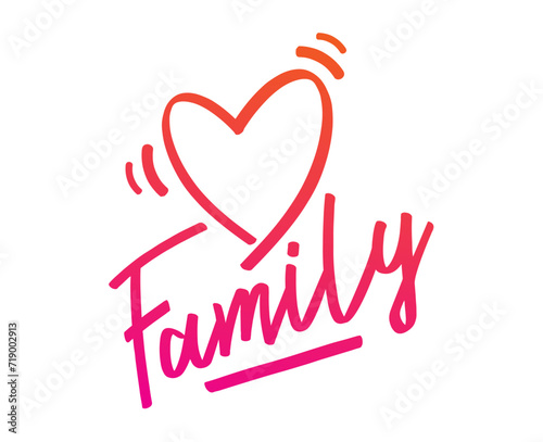 family word and heart symbol. family logo. family concept