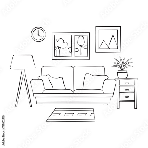 Modern sofa in the living room linear