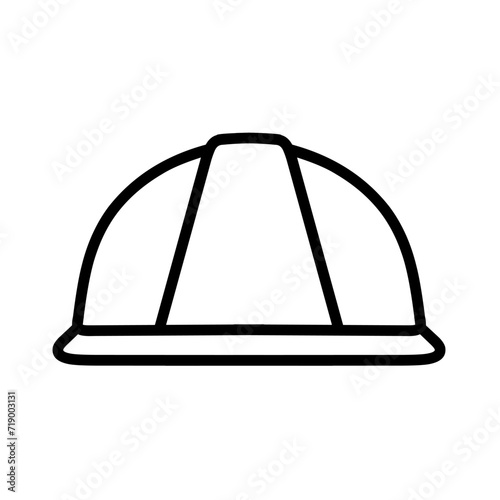 Construction helmet line icon isolated on white background. Suitable for mandatory construction equipment logos.