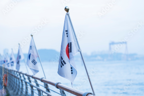 Wallpaper Mural korea flag carried by wind with background of. Sea Torontodigital.ca