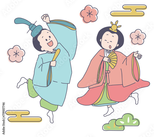ひな祭り　ジャンプするお雛様とお内裏様