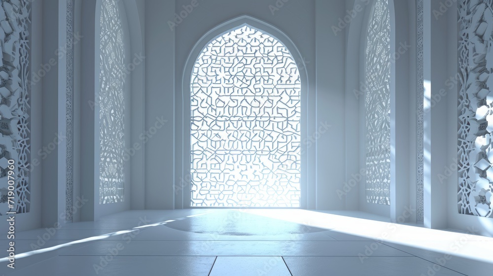3D illustration islamic pattern on window door open