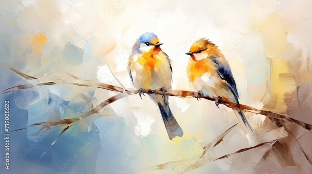 Couple of birds transparent watercolour, pastel colour pallet. Luxury background. Generative AI