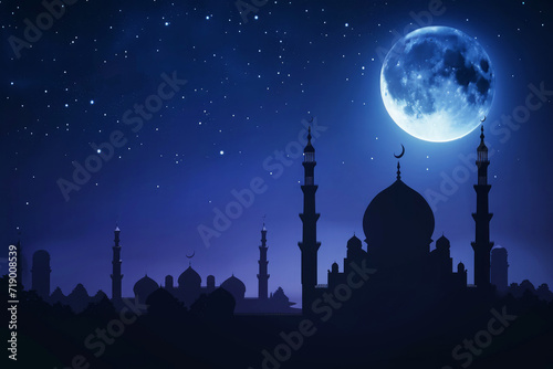 Full Moon shining with mosque at night © Adito