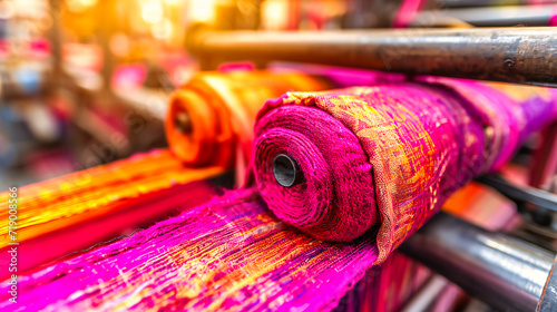Fabric Textiles in a Variety of Colors and Patterns, Cotton Material and Thread in a Factory Store