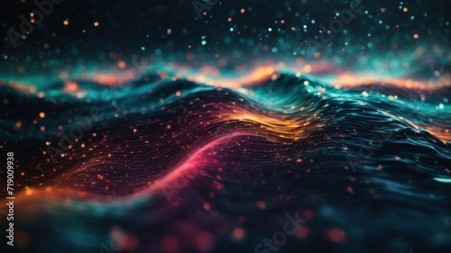 Abstract digital wave of particles. Futuristic point wave. Technology background vector. Vector illustration. generative, AI.