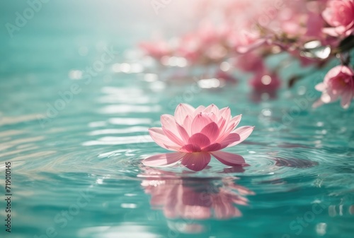 Lotus On Pond Water Flower Bloom, Pink Floral background on pond 