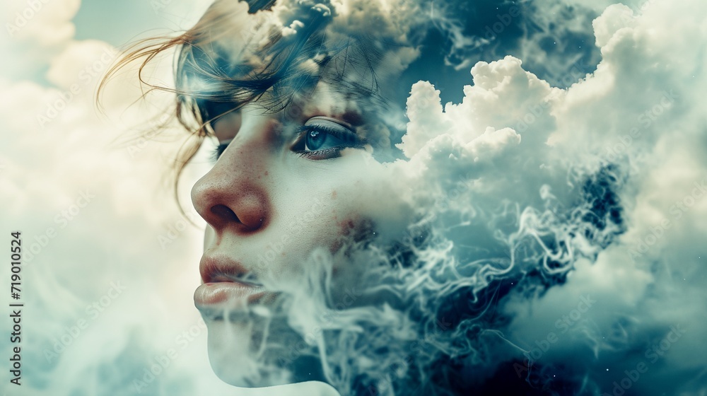 a woman with smoke