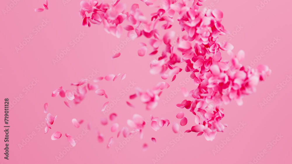 Pink Rose Petals Fly Around background. Valentines day concept. 3D render illustration Pink Rose Petals Fly Around background. Valentines day concept. 3D render illustration