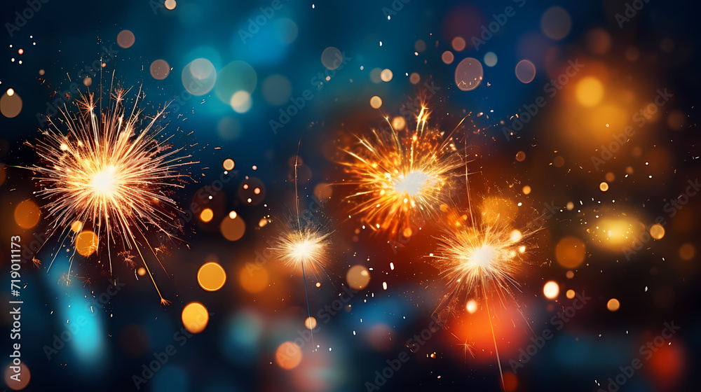 Obraz premium Beautiful creative holiday background. Fireworks and sparkles