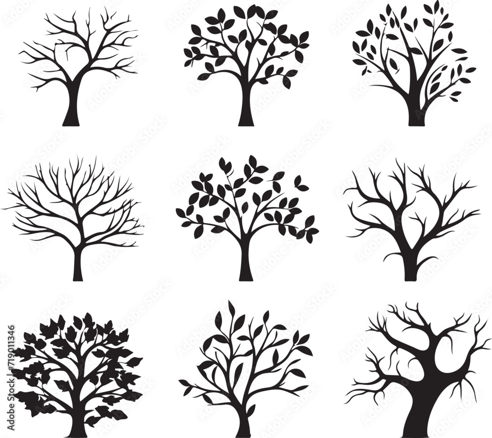 Obraz premium Tree silhouettes on a white background. Vector illustration.