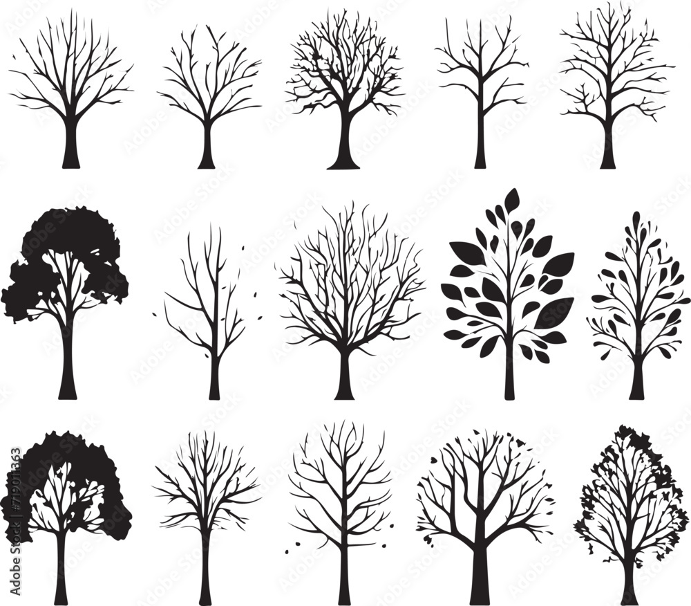 Obraz premium Tree silhouettes on a white background. Vector illustration.