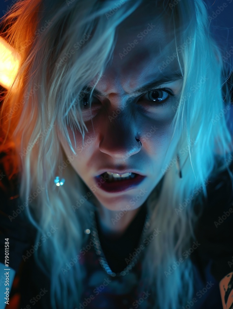 selfie of a blonde depressed woman in the room, in the style of gothcore, glitchcore. drug addict, relationship problems concept selfie of a blonde depressed woman in the room, in the style of gothcore, glitchcore. drug addict, relationship problems concept