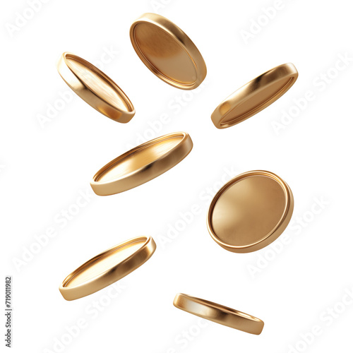 3d gold coins falling from the sky, transparent background
