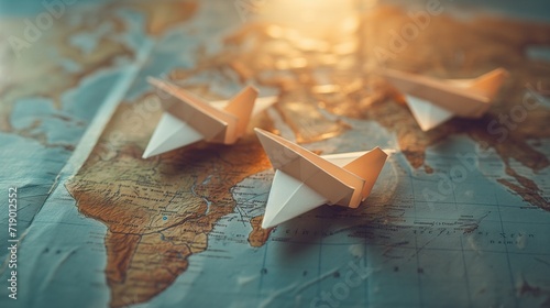 Close Up of Three Paper Airplanes on a Map