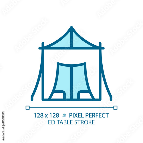 Desert bedouin tent light blue icon. Arabic traditional living. Desert culture. Sand comfort shelter. RGB color sign. Simple design. Web symbol. Contour line. Flat illustration. Isolated object