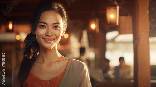 beautiful Thai woman outdoor smiling at the camera