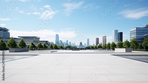 Panoramic sky and building with empty concrete square floor photo
