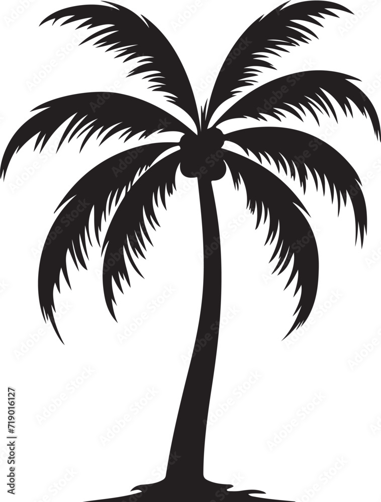 Obraz premium Tropical palm trees with leaves and black silhouettes isolated on a white background. Vector