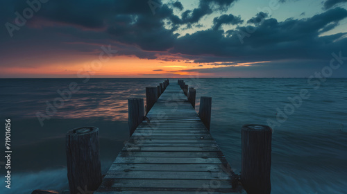 Serene Twilight at the Old Seaside Wooden Pier