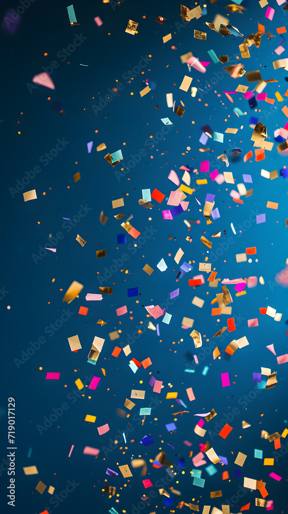 Navy Blue background with pink scattered confetti copy space for text