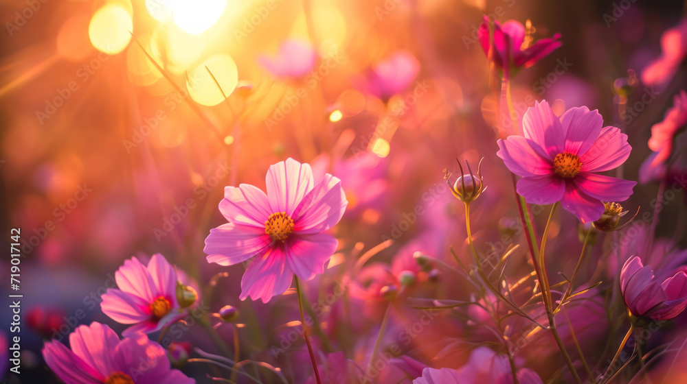 Vibrant Pink Flowers in the Golden Hour Glow