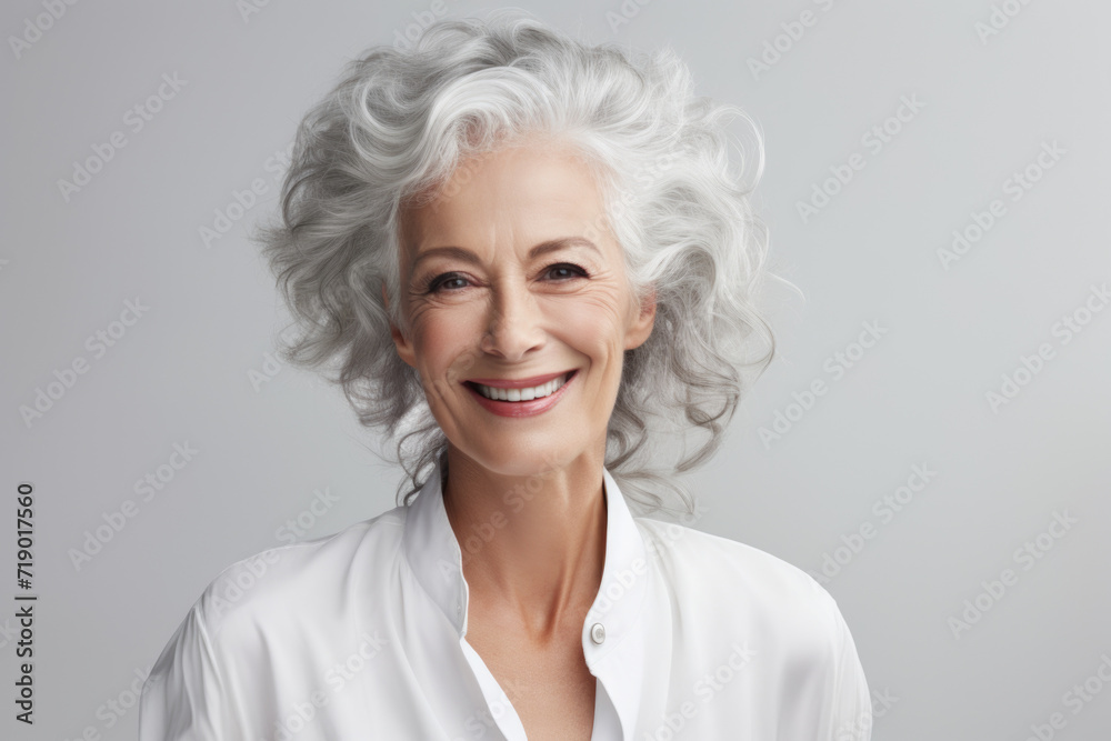 Smiling confident stylish mature middle aged woman. Old senior businesswoman, 60s gray-haired lady executive business leader manager looking at camera portrait