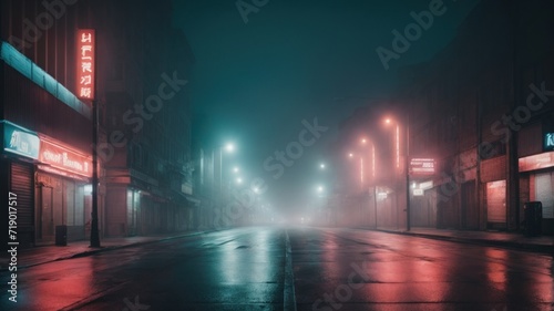 Dark empty foggy street, spotlight, neon, concrete. generative, AI.