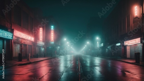 Dark empty foggy street, spotlight, neon, concrete. generative, AI.