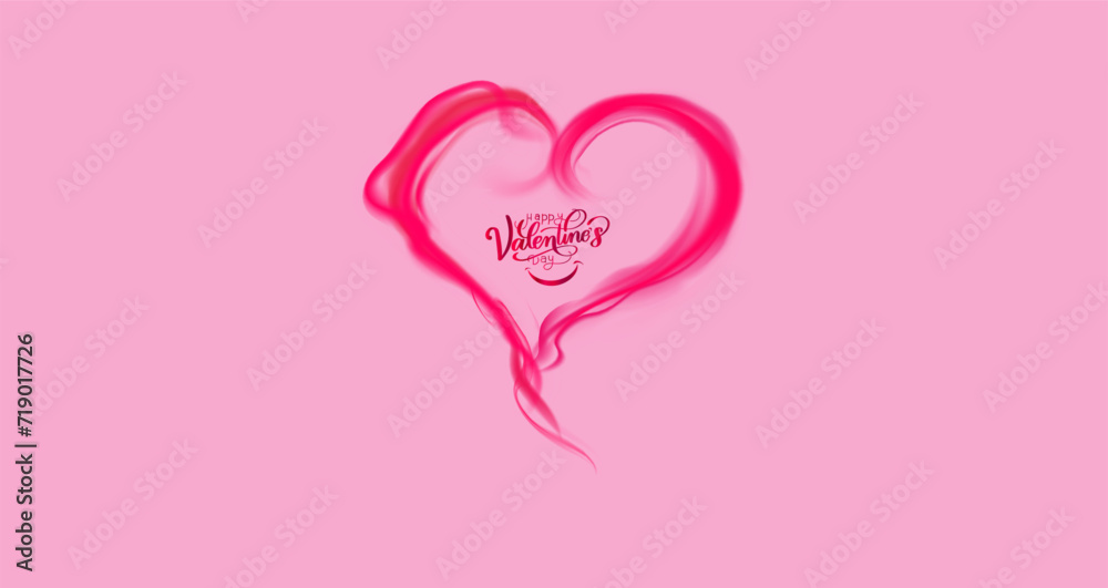 Valentine's day Poster, banner, greeting card background. Steam, smoke heart design and happy Valentine's day text.