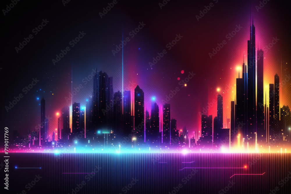 Painting city night technology abstract background. Generative ai.