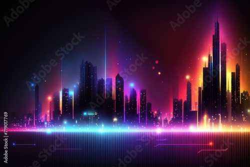 Painting city night technology abstract background. Generative ai.